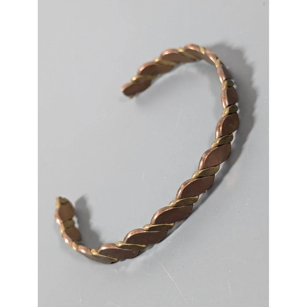 Vintage Copper Brass Twisted Cuff Bracelet Mixed Metal Artisan Boho 7
